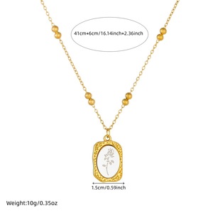 Gold Plated Oval Pendant Necklace With Rose Carving Stainless Steel Chain Everyday Wear Jewelry - Product Image 4
