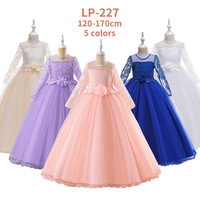 Robe de cérémonie longue en tulle pour enfants, à manches longues et dentelle, pour anniversaire, concours de beauté, mariage, demoiselle d'honneur et fête