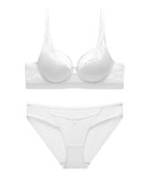 Set Bra dan Panty Push-Up 3/4 Cup dengan Renda Bunga Putih, Bahan Bernapas, ODM, Nyaman, Elegan, Jaring Transparan, Kawat Penyangga, Lingerie Seksi Wanita