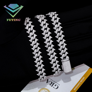 Cadena cubana de diseño especial con puntas, diamantes de moissanita VVS, pasa la prueba del diamante, chapada en oro sobre plata de ley 925, certificada por GRA. - Product Image 3