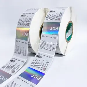 Etiquetas personalizadas em rolo de folha de alumínio para frascos, etiquetas hologramáticas para máquinas de rotulagem