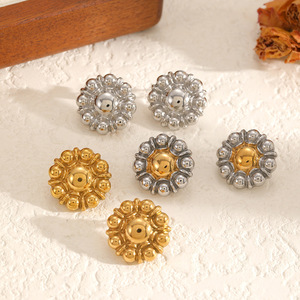 Pendientes de Acero Inoxidable con Cuentas Redondas Doradas, Pendientes de Oro de 18k, Resistentes al Deslustre y al Agua, Pendientes de Botón para Mujer - Product Image 2
