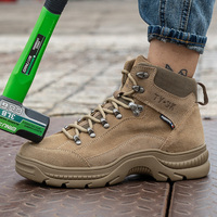 Bottes de sécurité en cuir véritable et cuir synthétique anti-acariens pour hommes, vente en gros, chaussures de sécurité à embout en acier, marque chinoise