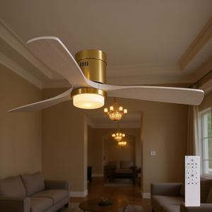 Ventilatore da soffitto LED moderno da 52 pollici con luce dimmerabile, telecomando a 6 velocità, 3 pale in legno massello, motore DC per soggiorno - Product Image 2