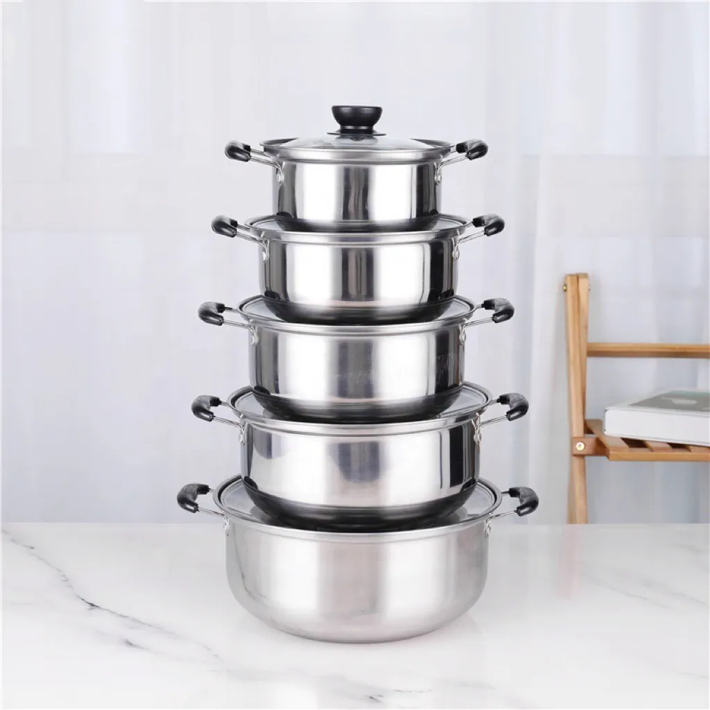 Kitchen Heat Cooking Stock Pot Thicken Stainless Steel Home Milk Pot 5pcs Soup Pot Sets With Transparent Lid