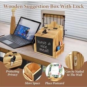 Buzón de madera transfronterizo con cerradura, caja de votación y donaciones montada en la pared, caja de recogida de tarjetas de sugerencias, buzón de depósito, de madera - Product Image 2