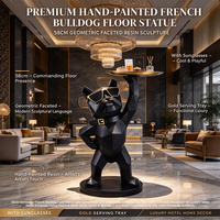 Statue de bouledogue français peinte à la main de qualité supérieure, sculpture en résine avec plateau doré pour la décoration de luxe des hôtels et des maisons