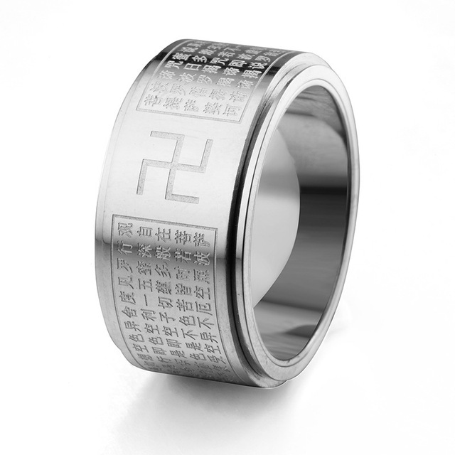 Buddhist Chinese Heart Sutra Ring Men Stainless Steel Spinner Rotating Rings Men Amulet Jewelry Mantra Spinner Ring