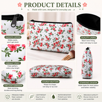 Tas Kosmetik Neoprene 3mm Motif Bunga Retro "Pretty Blooms", Kantong Makeup Kapasitas Besar dengan Resleting untuk Wanita & Remaja Putri
