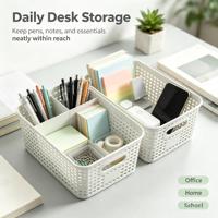 Paniers de rangement en plastique tissé PP avec poignées, empilables, organisateur domestique pour garde-manger, bureau, armoire de cuisine, conteneur ventilé