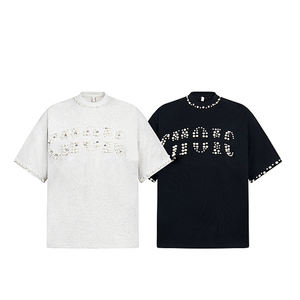 Haute qualité, fabricant de créateur, luxe, grammage lourd, coton, coupe ample, personnalisé, orné de strass et de perles, respirant, 100% - Product Image 1