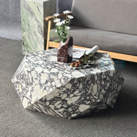 Meubles de salon de luxe en marbre violet Calacatta polygone socle en marbre à la mode Table basse en diamant Table centrale en marbre