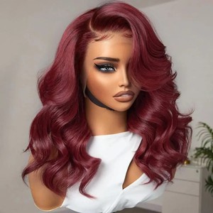 Parrucche di capelli umani <span class=keywords><strong>in</strong></span> pizzo 13x4 HD per le donne con onde del corpo colorate 99j bordeaux 13x6 parrucca frontale di colore rosso - Product Image 3
