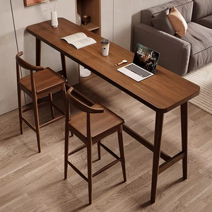 โต๊ะบาร์ไม้ทึบและเก้าอี้โต๊ะแคบติดผนังสำหรับแบ่งระเบียงและห้องนั่งเล่นโต๊ะยาวแบบเรียบง่ายสำหรับใช้ในบ้าน - Product Image 4