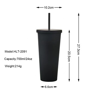 Gobelet personnalisé avec logo, 22 oz, en plastique, à double paroi, réutilisable, pour bubble tea, gobelet mat avec paille - Product Image 3