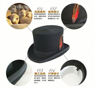 Custom Black Red Colour Party 100% Wool Felt High Top <b>Hat</b> With Feather - Product Image 5