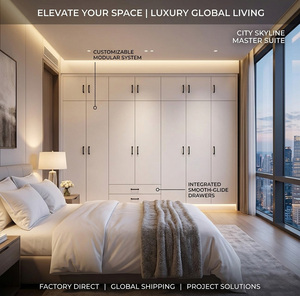 Armario Moderno Blanco de 6 Puertas con Armarios Superiores y Cajones, Armario Modular Minimalista para Dormitorio y Sala de Estar - Product Image 2