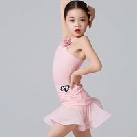Robe de danse latine rose de haute qualité pour filles, col halter, faible MOQ, tenue de compétition pour enfants, salsa, cha-cha