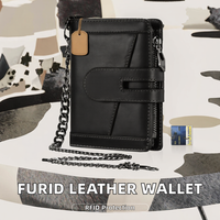 Dompet Pria Kulit Asli Furid dengan Desain Rantai Anti Maling dan Kantong Resleting Anti RFID