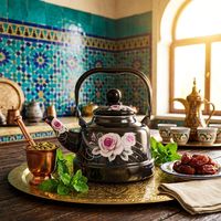 Bouilloire à thé vintage arabe en émail, forme cloche, anti-fuite, bouilloire à ébullition, pot en émail traditionnel