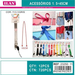 Laccetto da collo ILAN 1,5x45 cm con clip in metallo per badge identificativo e portachiavi - Product Image 1