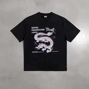 Grosir kaus Pria cuci asam kaus Hip Hop Batu 100% katun Kaus dengan Logo kustom kaus antik ukuran besar