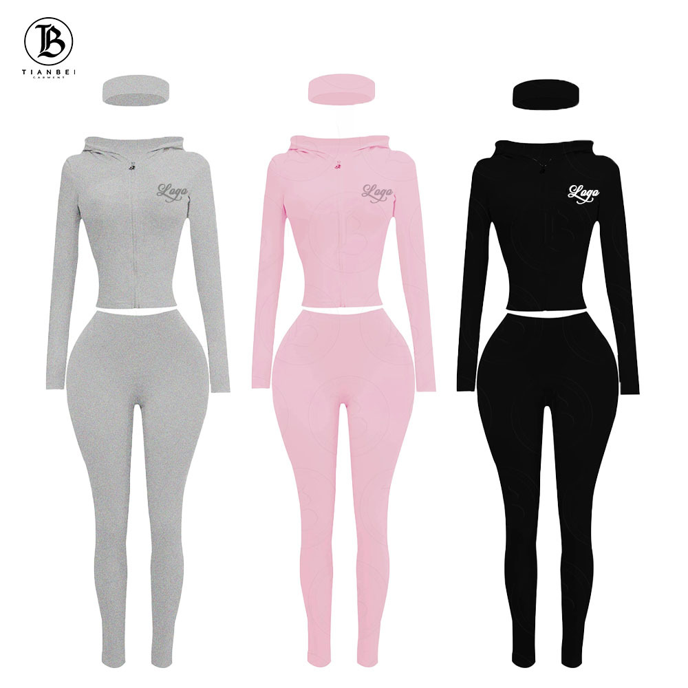 New Custom Women Set Basics Hoodie and Flare Pants Zip Jacket Skinny Fitness Pants Jogging Leggings Two Piece Outfits Yoga Suits