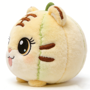 Peluche personnalisée ronde hybride tigre-melon avec coutures en forme de peau de melon, motif frontal de tigre brodé, vert duveteux - Product Image 1