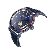 Reloj Mecánico de Moda 90S5 Personalizado de Fábrica, Correa de Cuero, Relojes Mecánicos Blue Star con Caja de Titanio Damasco