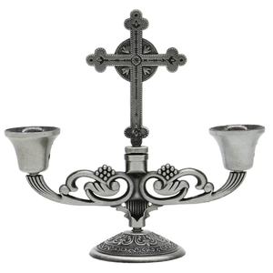 BZR21558-2ศาสนางานฝีมือโลหะทองแดงคริสเตียนข้ามโบราณทองสัมฤทธิ์ชุบสีเชิงเทียนสำหรับขาย - Product Image 3