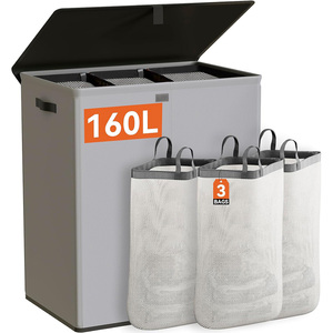 Cesto de <span class=keywords><strong>Ropa</strong></span> Plegable Grande de 160L con 3 Secciones y Tapa, Resistente e Impermeable, con Bolsas de Lavado Extraíbles - Product Image 1