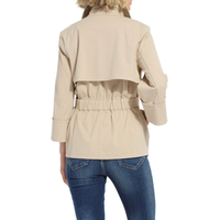 Manteau court trench pour femme, style mode, double boutonnage, ceinture à nouer à la taille, design froncé, veste décontractée