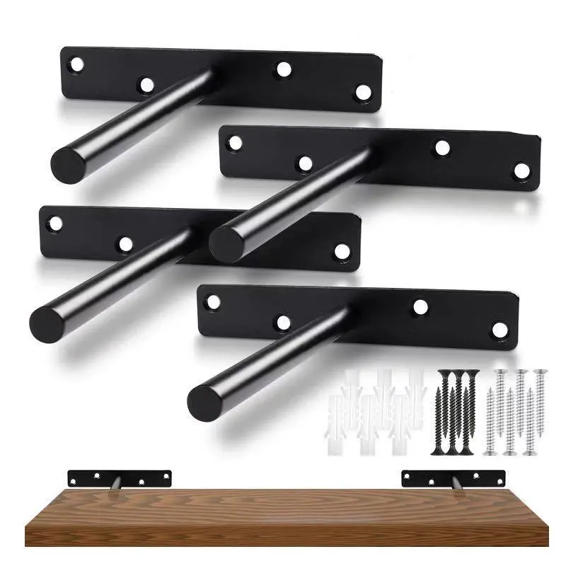 Custom pole support hanging black hidden stainless steel adjustable folding floating shelf metal wall mounting shelf brackets