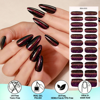 Strip Manikur Berkilau Ungu Tua 22 Lembar, Non-Toksik, OEM Khusus, Gel Nail Wraps Bebas UV untuk Salon