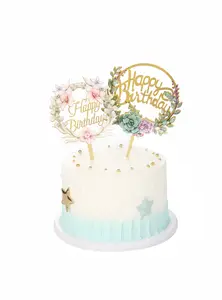 Cake Topper Print Carry Kaile Colourful Flower Wedding Love Happy Birthday Acrylic Party Accessories Event Party Supplies