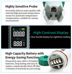 PH-mètre multifonctionnel 5 en 1 Testeur <span class=keywords><strong>de</strong></span> qualité <span class=keywords><strong>de</strong></span> <span class=keywords><strong>l</strong></span>'<span class=keywords><strong>eau</strong></span> Compteur <span class=keywords><strong>de</strong></span> salinité numérique pour piscines, bains à remous, aquariums - Product Image 4