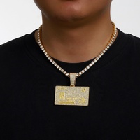 RENQING Factory Iced Out Chaîne de tennis 5mm avec pendentif carte bancaire en alliage et strass Hip Hop