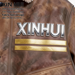 Vintage Distressed PU Leather <b>Long</b> Winter Flight Bomber <b>Jacket</b> <b>Men</b> Streetwear Sherpa Fleece Collar Padded Custom Logo - Product Image 3