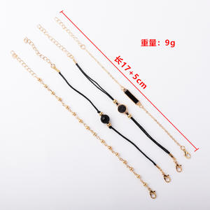 Fashion Beaded <b>Bracelets</b> <b>Set</b> Black Imitation Pearl Gold Plated Vintage Style Unisex Jewelry - Product Image 4