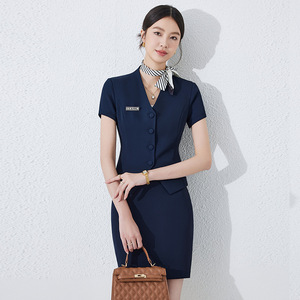 Women's Professional Workwear Short Sleeve Navy Blue Hotel Uniform Polyester Fabric Elegant Design - Product Image 4