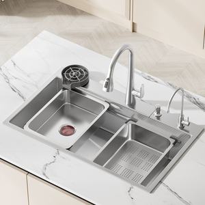 Évier de cuisine à cuve unique en acier inoxydable 304, avec trou de vidange gauche, couleur naturelle, épaissi, pour usage domestique - Product Image 1