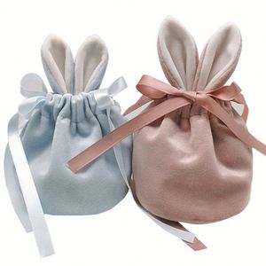 Bolsa de Regalo de Terciopelo con Cordón y Orejas de Conejo para Joyería, Dulces, Chocolate, Bolsa de Regalo de Felpa Suave con Orejas de Conejo de Pascua - Product Image 1