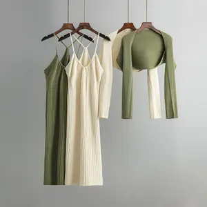 Set da 2 pezzi maglione con cinturino sottile abiti Casual eleganti abito maglione da donna personalizzato abito lavorato a maglia