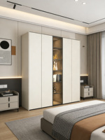 Armoire Minimaliste Écologique avec LED Intégrée, Grande Capacité, en Panneaux de Mélamine, pour Appartement Moderne