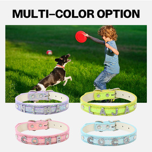 Trendige Diamant-Buchstaben <span class=keywords><strong>DIY</strong></span> Haustier-Halsband Schnallenverschluss Katzen-Halskette Pailletten-Besatz Leder-Hundezubehör - Product Image 2