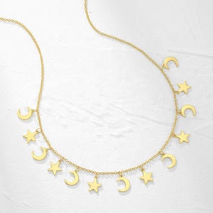 Collana Girocollo con Stella e Luna in Acciaio Inossidabile Placcato Oro 18K PVD per Donna, Accessori Regalo PM193014 - Product Image 5
