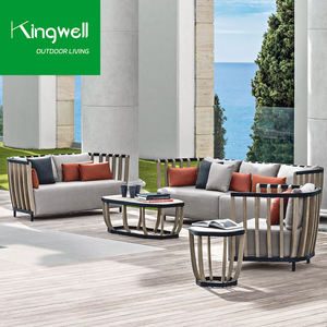 Conjunto de Sofás en Forma de L de Madera Maciza de Teca para Patio, Jardín o Parque, <span class=keywords><strong>con</strong></span> Marco de Aluminio, Impermeable, Diseño Moderno para 6 Personas - Product Image 3