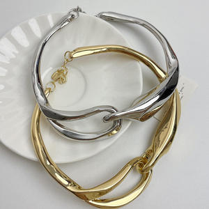 HR Punk Style Abstract Luxury Unisex <b>Collar</b> Necklace <b>Metal</b> Clasp Geometric Chain Hollow Asymmetrical Design Chunky Gold Plated - Product Image 2