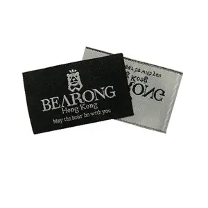 Wholesale Custom Brand Name Flag Logo Straight Cut Sew on Machine Damask Woven Labels for Clothing