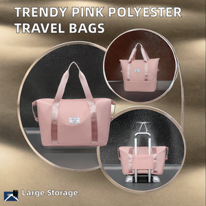 Bolsa de Viaje de Moda con Asa para Gimnasio y Yoga, de Poliéster Rosa, Personalizada, para Damas, Venta al por Mayor, Equipaje de Viaje Económico - Product Image 2